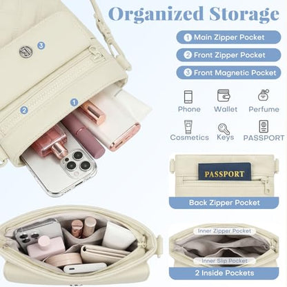 Crossbody Bags for Women, Puffer Shoulder Cell Phone Purse - color: A02-off White
