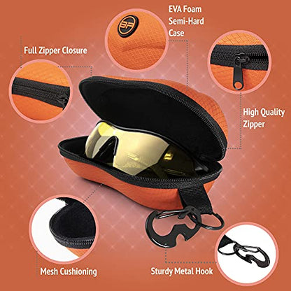 BLUPOND Sunglasses Case Semi Hard EVA Shell with Metal Hanging Hook Belt Clip Sun Glasses Storage - color: Pink/Orange