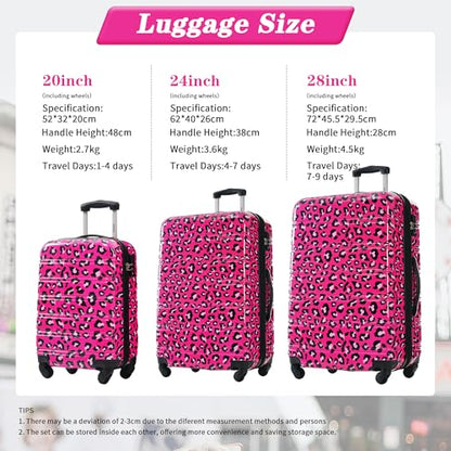Merax Suitcase Set, Hardshell Luggage Sets 3 Piece with Spinner Wheels - color: Hot Pink Leopard