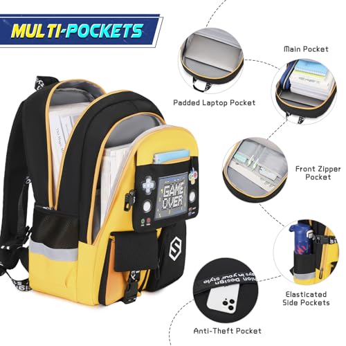 Scothen Boys Backpack, Cool Luminous Kids School Backpacks with Lunch Bag - color: Yellow