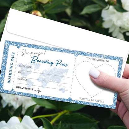 Lesixur Blue Plane Tickets Surprise Destination Revealed Card, Boarding Pass Ticket With Envelopes, Surprise Trip Reveal for Valentine's Day, Holidays, Birthday, Wedding, And Christmas-004-1 - style: 1 SET