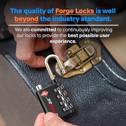 Forge Dual-Opening: Key or Combination Lock, TSA Approved Lock for Luggage, Pelican case, Travel, Gym, School, Luggage Combination Lock, Travel Bag Lock (Black 10 Pk) - color: Black 10 Pack