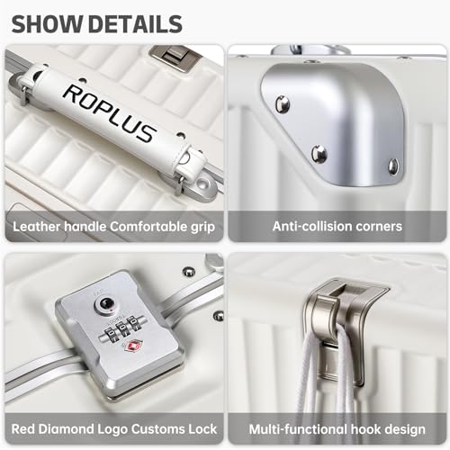 ROPLUS Aluminium Frame Checked-Luggage with Smooth Jelly Wheels, Hardside Zipperless Rolling Suitcase with TSA Lock (Pure White, 28-Inch) - color: White, size: 28 inch
