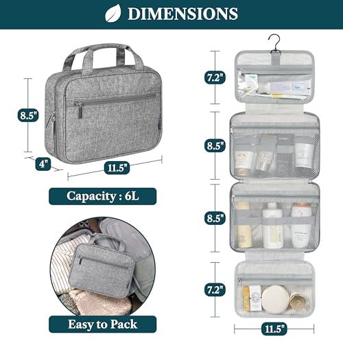 PAVILIA Hanging Toiletry Bag for Women Men, Portable Makeup Organizer, Grey - color: Heather Gray