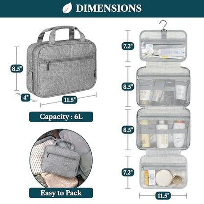 PAVILIA Hanging Toiletry Bag for Women Men, Portable Makeup Organizer, Grey - color: Heather Gray