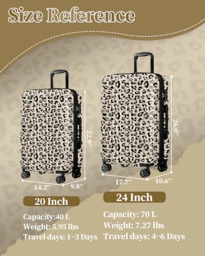 Checked Luggage, Expandable 24 Inch Hardside Suitcase - color: Caramel Leopard, size: M(checked-24")