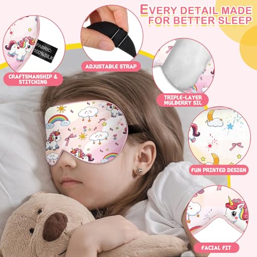 Kids Silk Sleep Mask, 100% Mulberry Silk Eye Mask with Adjustable Strap - color: Pink Horse Style