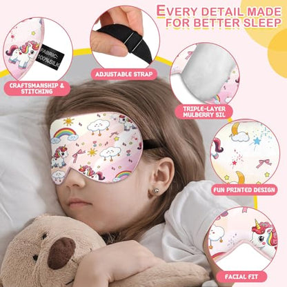 Kids Silk Sleep Mask, 100% Mulberry Silk Eye Mask with Adjustable Strap - color: Pink Horse Style