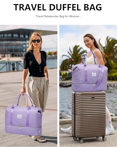 Travel Weekender Duffle Bag for Women: Overnight Bags with Shoe Compartment - color: 2-Purple, size: Large
