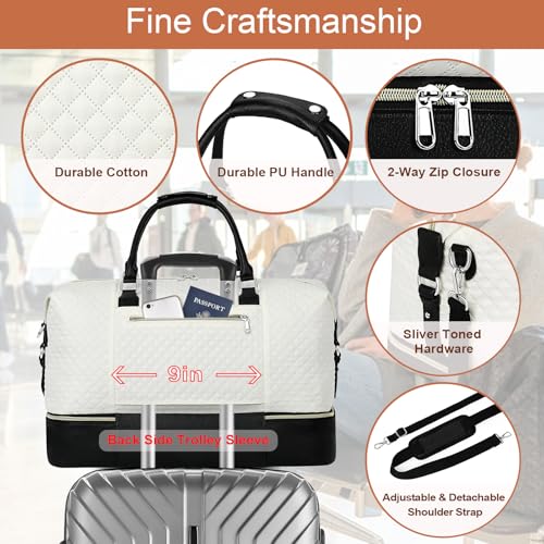 ITIEZY Weekender Bag for Women 21.5" Travel Duffel Large Carry On Bag 3PCS - color: 6-Off White