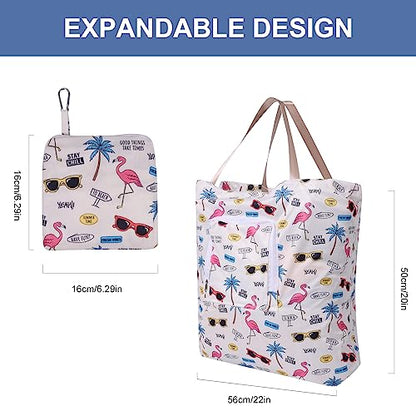 손잡이와 드로스트링이 있는 여행용 세탁 가방 2팩, 후크 및 지퍼가 있는 확장 가능한 접이식 더러운 의류 가방, 58.4 x 50.8cm(23 x 20인치), 휴가 - color: 휴가