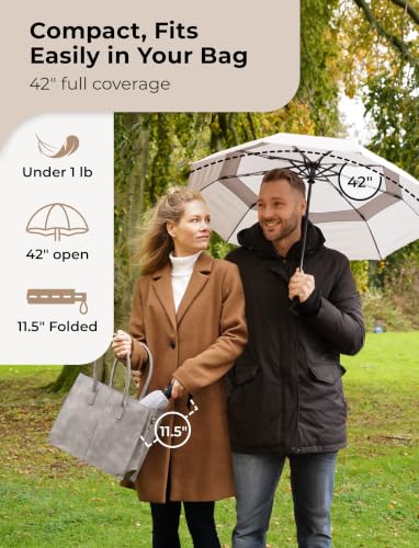 TUMELLA Strongest Windproof Travel Umbrella (Compact, 100MPH Wind-Tested), Light, Portable, One-Handed Use, Automatic Folding Rain Umbrella, Durable, Premium Grip, Fits Car & Backpack - color: 1-pack Gray