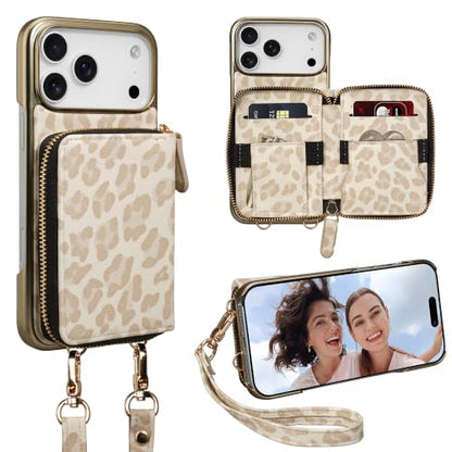 Case for iPhone 18 Pro Max/17 Pro Max 6.9" Wallet Crossbody Leopard - color: beigeleopard, size: 6.9" iPhone 18 Pro Max/17 Pro Max