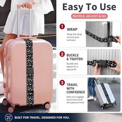 Luggage Strap for Suitcases Adjustable Travel Belt with Quick Release Buckle, Cute Travel Accessories for Suitcase Strap Gothic Style Pattern - color: Gothic Style Pattern