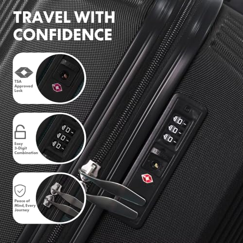 3-Piece ABS Hardshell Luggage Set, Lightweight Durable Suitcases with 4 Silent Spinner Wheels, TSA Lock & Scratch-Resistant Surface, 20"/24"/28", Black - color: Black+Solid