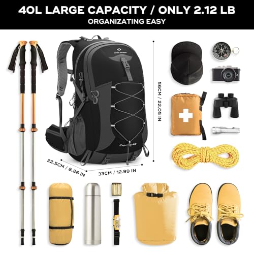 Maelstrom 40L Hiking Backpack, Lightweight Camping Daypack with Rain Cover - color: 40l Black, size: 40l