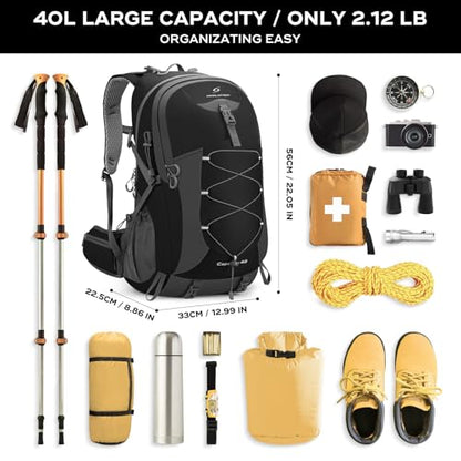 Maelstrom 40L Hiking Backpack, Lightweight Camping Daypack with Rain Cover - color: 40l Black, size: 40l