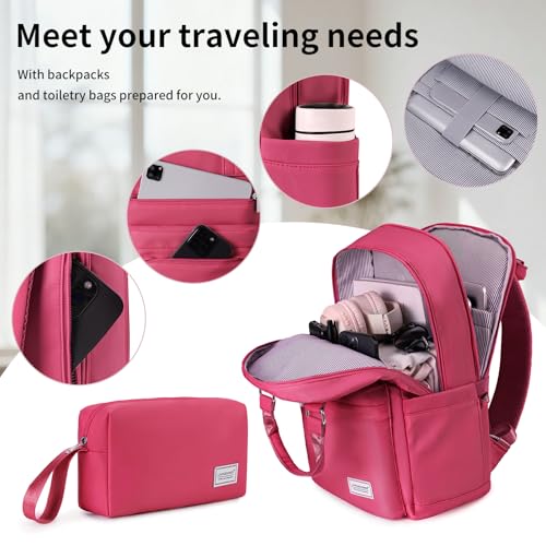 LARVENDER Expandable Carry On 3 Piece Luggage Set with Backpack 20 Inch | Rose Red,PP Hardshell Checked Luggage, Suitcase Set for Women, Spinner Wheels, Lightweight,22x14x9 Airline Approved - color: Rose Red, style: 3 Piece Sets