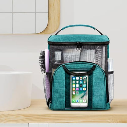 Attmu Mesh Shower Caddy Portable Dorm Room Essentials, Toiletry Tote Bag - color: Peacock green