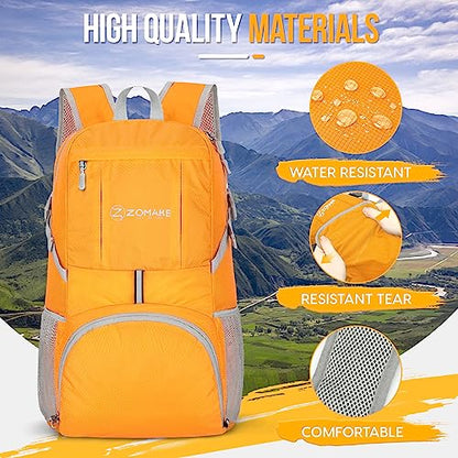 ZOMAKE Lightweight Packable Backpack 35L, Water Resistant Foldable Day Pack - color: C-yellow