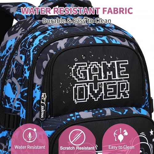 Boys Backpack Set 3PCS Ages 6-12, Kids School Backpack - color: Gamer Black Blue