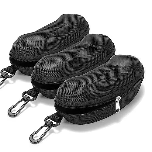 Yamrots 3 Pcs Zipper Hard Sunglasses Cases Portable Travel Eyeglasses Cases with Plastic Hook - color: Black