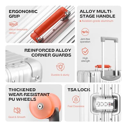 20 Inch All Aluminum Zipperless Carry On Luggage,Hard Shell Suitcase - color: Silver
