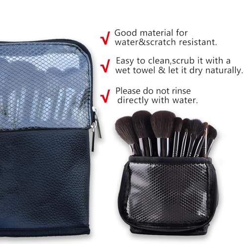 MOND'SUB Makeup Brush Organizer Bag, Makeup Brush Case Travel Makeup Brush Holder Large Professional Cosmetic Bag Artist Storage Bag Essentials Stand-up Foldable Makeup Cup Waterproof （Black, Large） - style: Zipper Bag