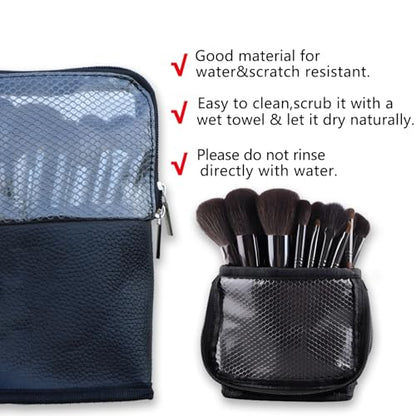 MOND'SUB Makeup Brush Organizer Bag, Makeup Brush Case Travel Makeup Brush Holder Large Professional Cosmetic Bag Artist Storage Bag Essentials Stand-up Foldable Makeup Cup Waterproof （Black, Large） - style: Zipper Bag