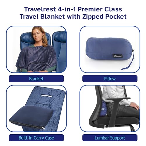 TRAVELREST 4-in-1 Travel Blanket - Comfort for Long Travel - Blue Regular - color: Navy