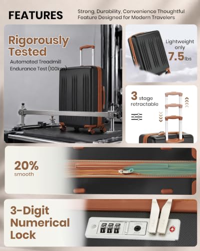 Kono 28 Inch Large Checked Luggage with Spinner Wheels Expandable TSA Lock - color: Black&Brown, size: 28"