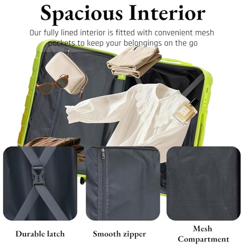 3-Piece Luggage Set 20/24/28’’ Hard-shell with 360° Spinner Wheels, Gradient Color Suitcase with Combination Lock, Lightweight PC Material, (Green+ Yellow) - color: Green-Yellow Gradient, size: 3-Piece Set(20''&24''&28'')