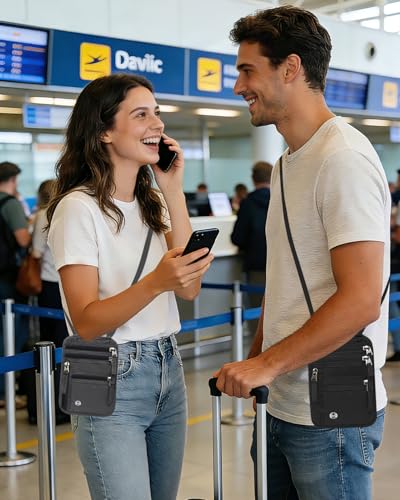 Sizobi Neck Wallet for Traveling Women Men, RFID Blocking Passport Holder - color: Light gray