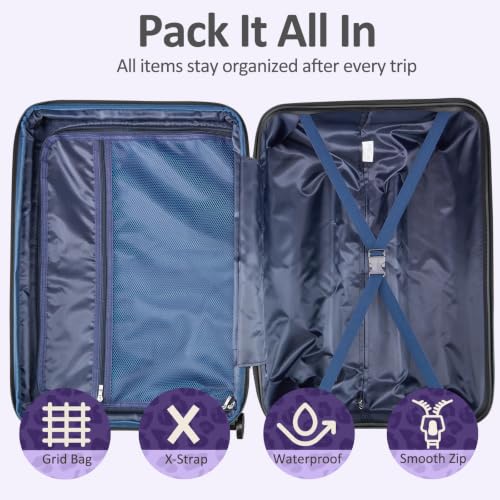 Checked 24inch Luggage with Spinner Wheels,Expandable - color: Dark Purple, size: M (24 In)