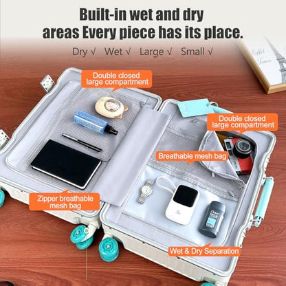 ROPLUS Aluminium Frame Checked-Luggage with Smooth Jelly Wheels, Hardside Zipperless Rolling Suitcase with TSA Lock (WhiteGreen, 28-Inch) - color: White& Green, size: 28 inch