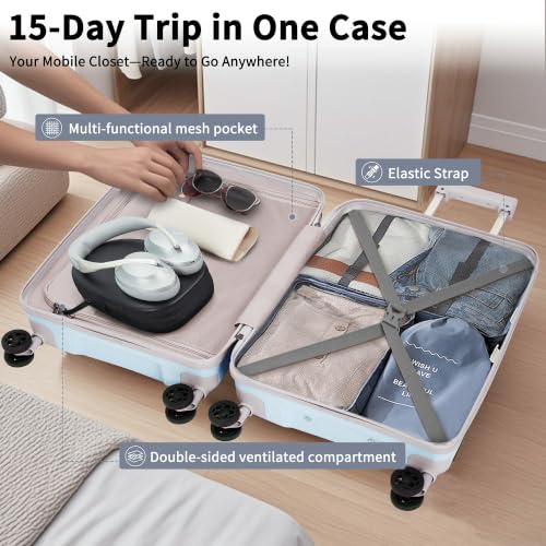 CONCEPTEN Luggage Sets 5 Piece,PP Suitcase Set with Spinner Wheels,TSA Lock - color: Sky Blue, size: 5 Piece Sets (21/25/29/Db/Tb)
