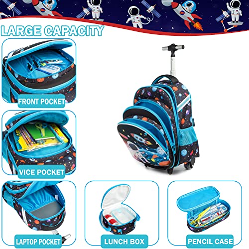 Meetbelify Boys Rolling Backpack Kids Backpacks with Wheels for Elementary Student School Bags Trolley Trip Luggage - color: A Dark Blue