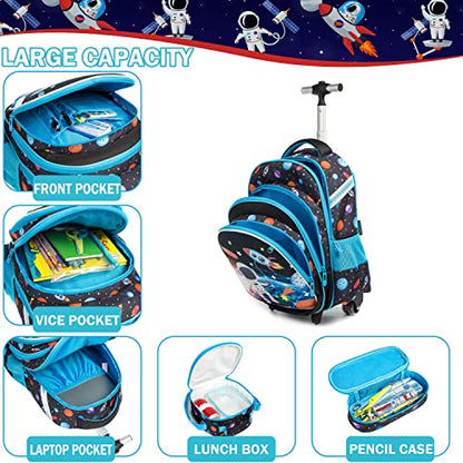 Meetbelify Boys Rolling Backpack Kids Backpacks with Wheels for Elementary Student School Bags Trolley Trip Luggage - color: A Dark Blue