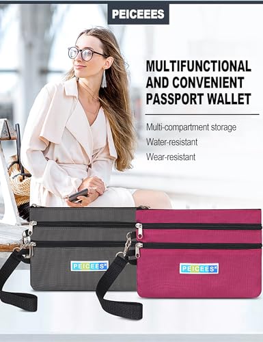 Peicees Small Passport Wallet Pouch RFID Passport Holder for Travel, Gray - color: Dark Gray