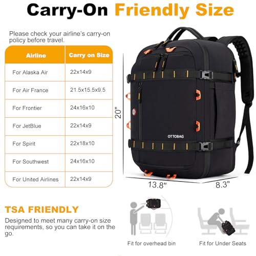 40L Travel Backpack 17.3" Laptop Carry On Duffel Flight Approved - color: Black