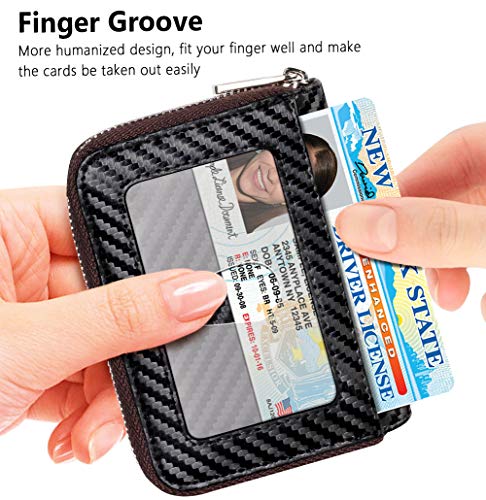 FurArt Zipper Wallet Women RFID Credit Card Holder keychain Wallet | ID Window RFID Blocking Compact Small business 15/16 slots - color: Carbon Fiber Black