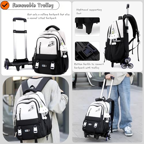 Girls Boys Rolling Backpack, Elementary Middle School Kids Bookbag Roller Backpack for Boys Girls with 2 Wheels, Brown - color: 2 Wheels-01-brown, style: 2 Wheels