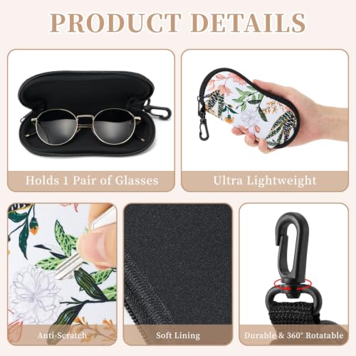 WOZEAH Double Eyeglass Case with 2 Compartments, Travel Eyewear Organizer for Two Pairs of Glasses - color: Flower Leaves