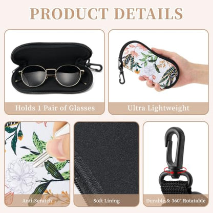 WOZEAH Double Eyeglass Case with 2 Compartments, Travel Eyewear Organizer for Two Pairs of Glasses - color: Flower Leaves