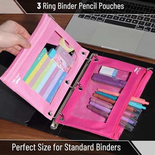 Mr. Pen- Pencil Pouch for 3 Ring Binder, 2 Pack, 10"x6.75", Smooth Zipper - color: Pink Shades, size: 2 Pack