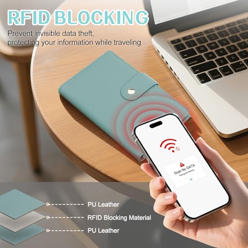 Passport Holder for Travel RFID Blocking Passport Wallet Cover - color: Light Green