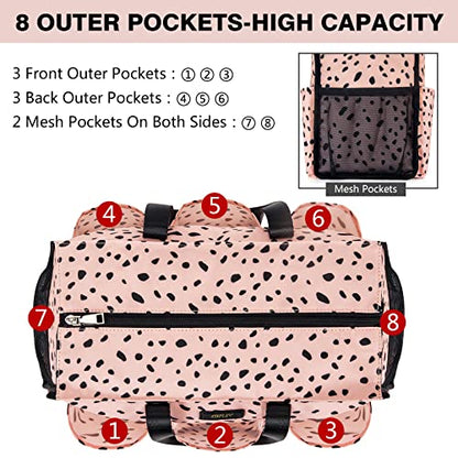 IBFUN Utility Tote Bag with 24 Pockets, Large Teacher Travel Tote for Women - color: A2-m-pink Leopard, size: Medium
