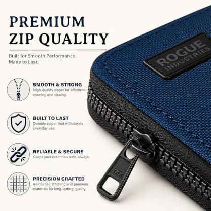 ROGUE WALLET Leather & Nylon Zip Wallet for Men, RFID Blocking, Navy - color: Navi