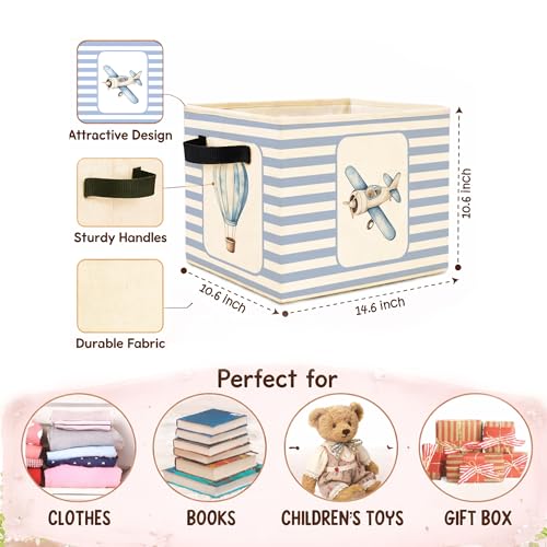 Airplane & Hot Air Balloon Storage Basket, Blue Stripe Foldable Toy Bin - color: Airplane & Hot Air Balloon