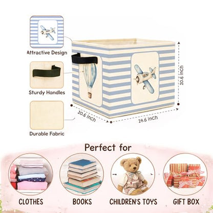 Airplane & Hot Air Balloon Storage Basket, Blue Stripe Foldable Toy Bin - color: Airplane & Hot Air Balloon